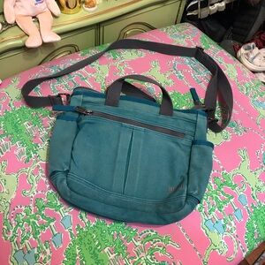 Duluth Trading Co Heritage Canvas Travel Sling Bag crossbody purse teal and gray